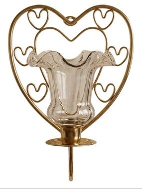 Vintage Gold Heart Wall Sconce with Glass Candle Holder